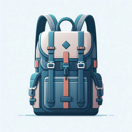 Blue backpack on a white background. Vector illustration. Eps 10.のイラスト素材
