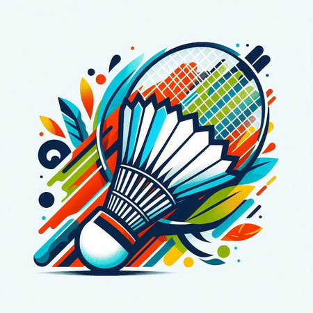 Badminton racket and shuttlecock on colorful background. Vector illustration.のイラスト素材