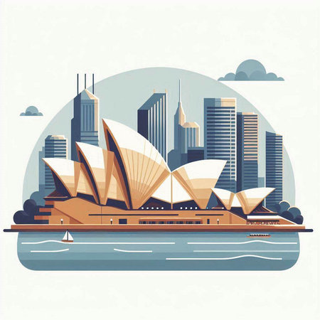 Sydney, Australia skyline in flat style. Vector illustration.のイラスト素材