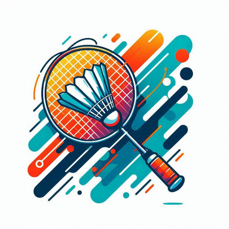 Badminton racket and shuttlecock on colorful background. Vector illustration.のイラスト素材