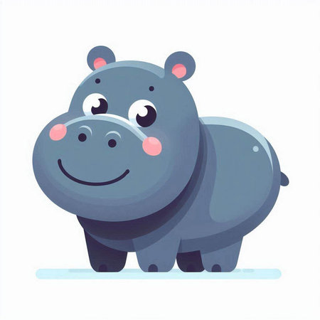 Cute cartoon hippo isolated on white background. Vector illustration.のイラスト素材