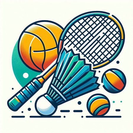 Vector illustration of a set of sport equipment. Tennis racket, ball and racket.のイラスト素材