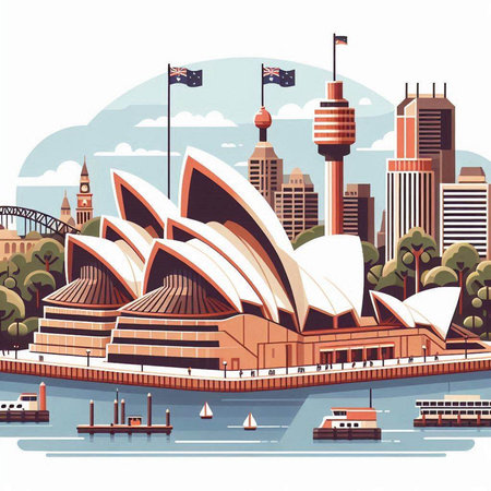 Sydney, Australia skyline. Vector illustration in flat style.のイラスト素材