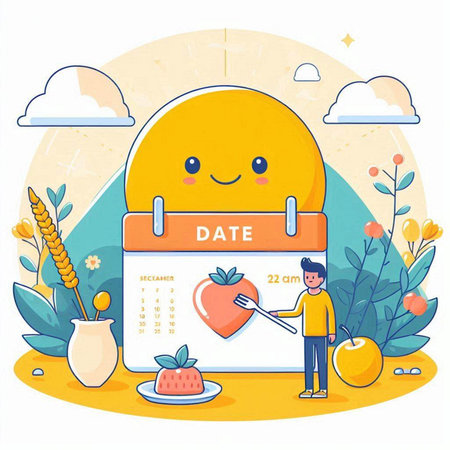 Calendar with date of diet and healthy lifestyle. Vector illustration.のイラスト素材