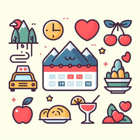 Set of vector icons in flat line style on the theme of travel.のイラスト素材