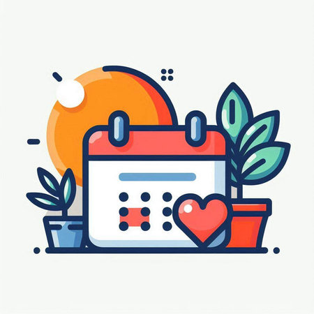 Valentine's day icon. Calendar, heart and plant. Vector illustration.のイラスト素材