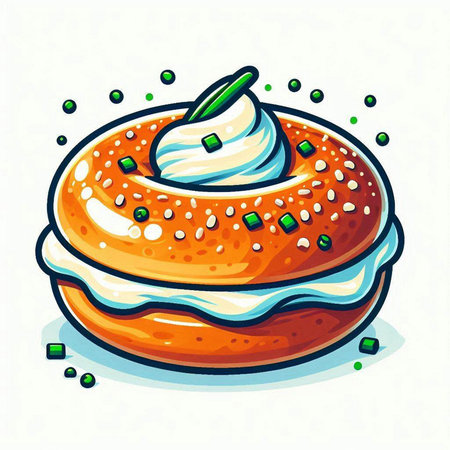 Bagel with cream on a white background. Vector illustration.のイラスト素材