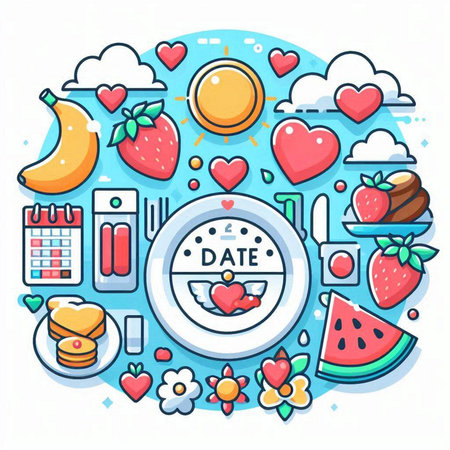 Diet and healthy food concept in thin line style. Vector illustrationのイラスト素材
