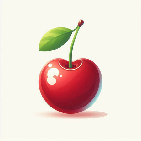 Cherry icon. Vector illustration of a red cherry with leaves.のイラスト素材