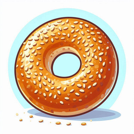 Donut with sesame seeds on a white background. Vector illustration.のイラスト素材