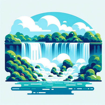 Waterfall on the river. Vector illustration in a flat style.のイラスト素材