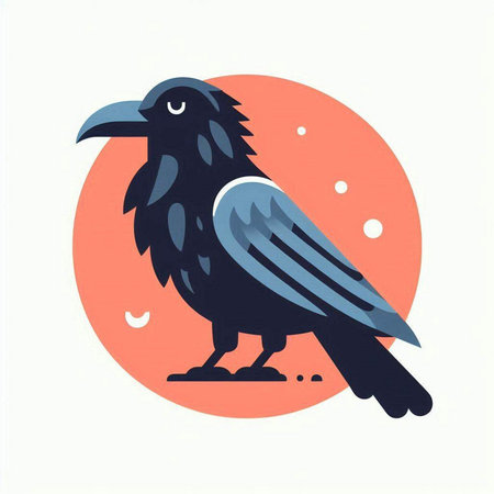 Crow on the background of the moon. Vector illustration in flat style.のイラスト素材
