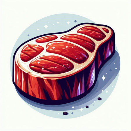 Illustration of beef steak in cartoon style on a white background.のイラスト素材