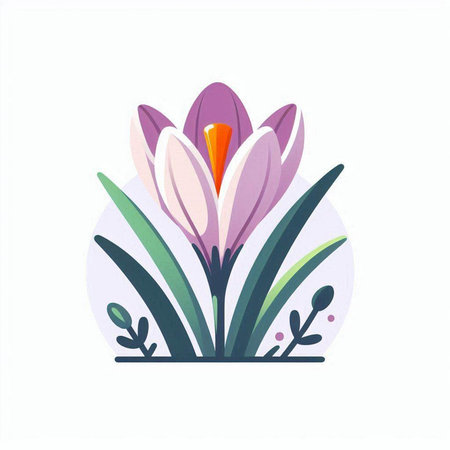 Flowering crocus in a flat style. Vector illustration.のイラスト素材