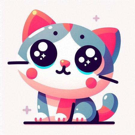 Cute cartoon cat vector illustration. Colorful kawaii character.のイラスト素材
