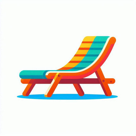 Colorful deck chair isolated on a white background. Vector illustration.のイラスト素材