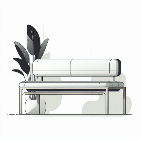 Illustration of a modern sofa in the living room, vector illustrationのイラスト素材