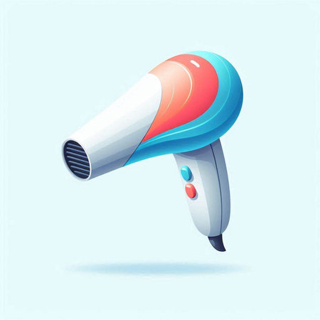 Hair dryer isolated on blue background. Vector illustration in cartoon style.のイラスト素材