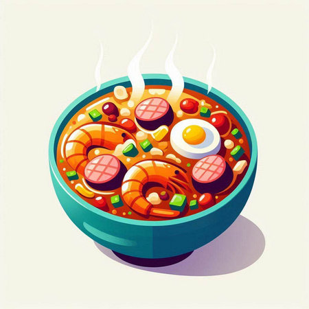 Japanese soup with shrimps in a bowl. Vector illustration.のイラスト素材