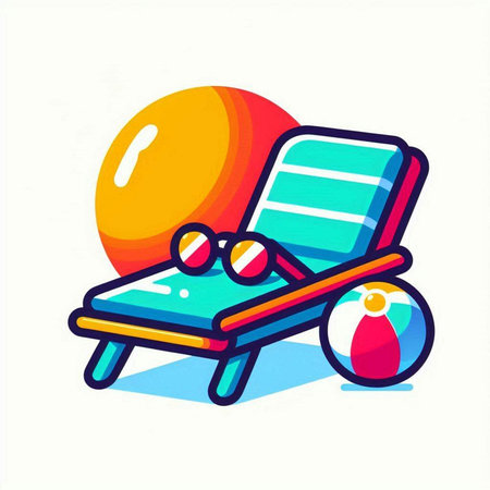 Beach chair with sun lounger and ball. Vector illustration.のイラスト素材