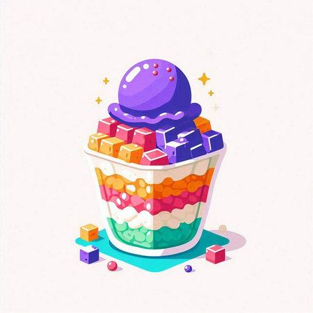 Colorful ice cream in a bowl. Vector illustration in cartoon style.のイラスト素材