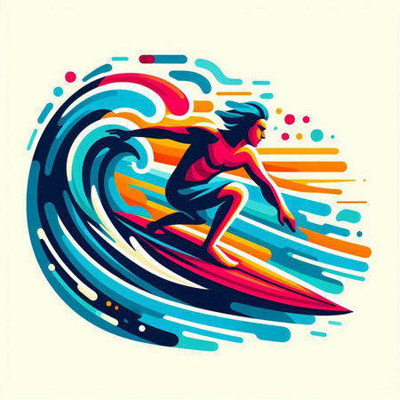 Surfer on the surfboard in the sea. Vector illustration.のイラスト素材