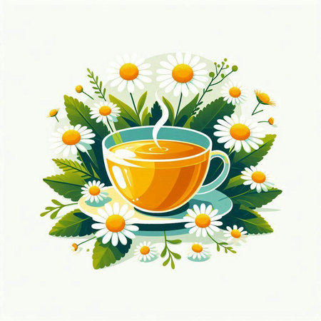 Cup of tea with chamomile flowers. Vector illustration.のイラスト素材