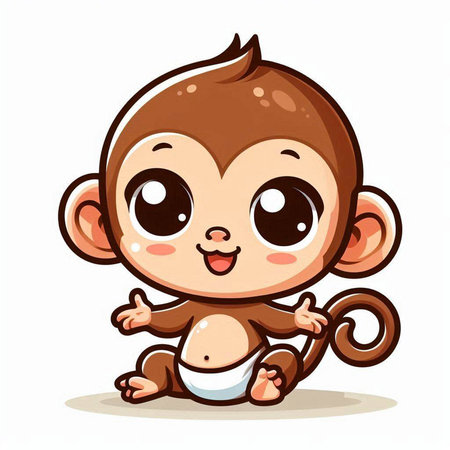 Cute baby monkey isolated on a white background. Vector illustration.のイラスト素材