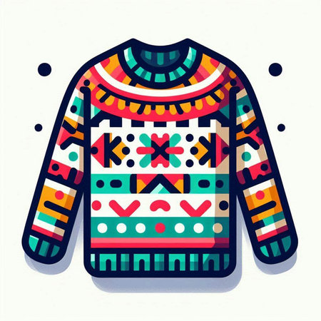 Knitted sweater with ethnic ornament. Colorful vector illustration on white background.のイラスト素材