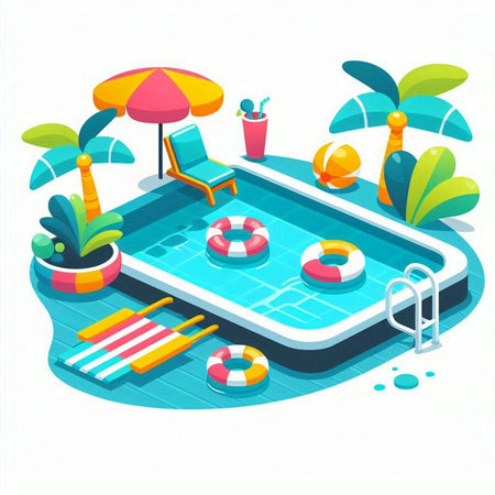 Swimming pool in isometric style. Vector illustration on white background.のイラスト素材