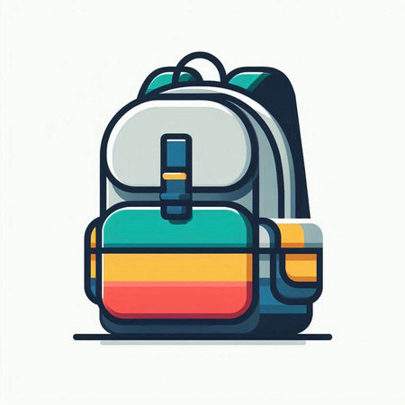 Vector illustration of a backpack. Colorful icon in flat style.のイラスト素材