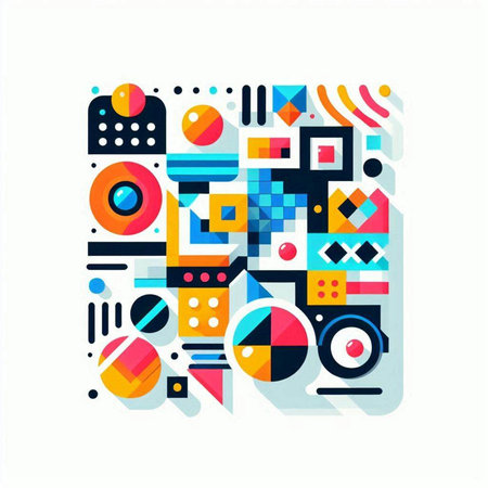 Abstract colorful geometric composition on white background. Minimalistic design. Vector illustration.のイラスト素材