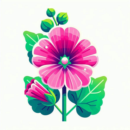 vector illustration of a pink flower with green leaves on a white backgroundのイラスト素材