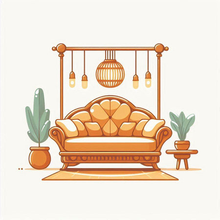 Sofa in the interior of the room. Vector illustration.のイラスト素材