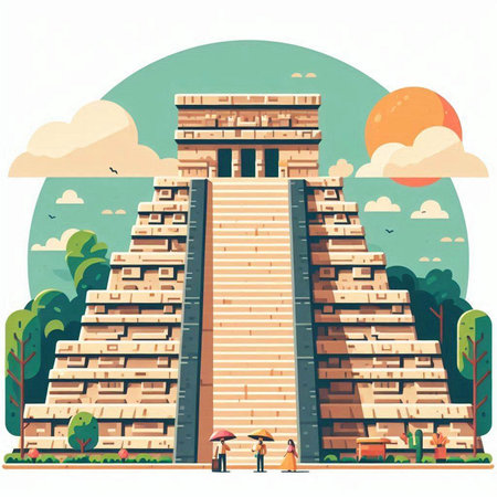 Chichen Itza, Yucatan, Mexico. Vector illustrationのイラスト素材