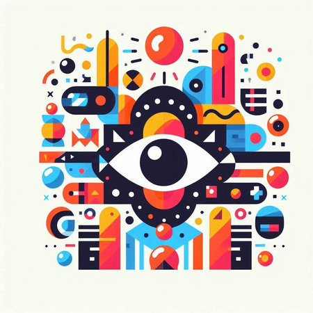 Colorful abstract composition with eye. Vector illustration in a flat style.のイラスト素材