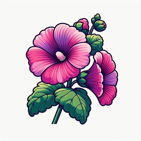 Vector illustration of hollyhock flower isolated on white background.のイラスト素材