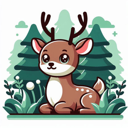 Cute deer in the forest. Vector illustration in cartoon style.のイラスト素材