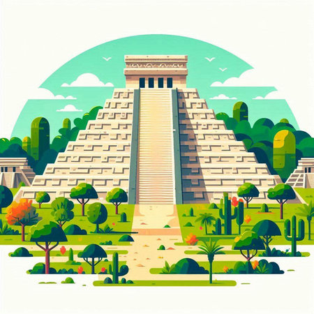 Chichen Itza, Yucatan, Mexico, vector illustrationのイラスト素材