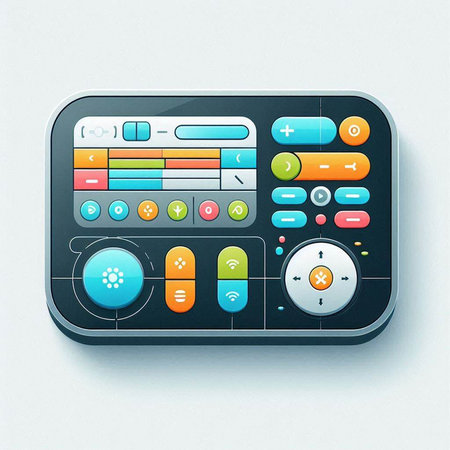 Futuristic user interface with colorful buttons and icons. Vector illustration.のイラスト素材