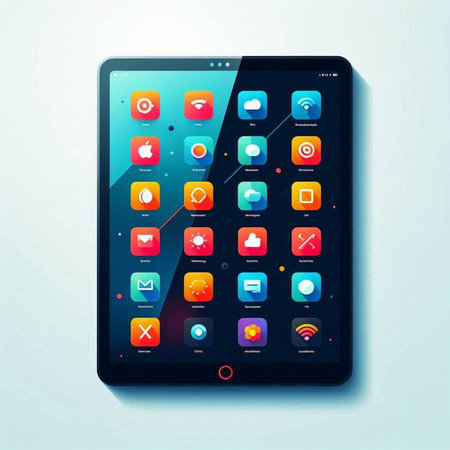 Tablet pc with apps icons on the screen. Vector illustration.のイラスト素材