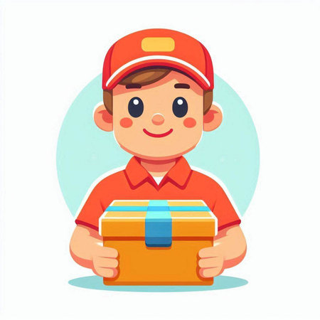 Courier holding a box. Delivery service. Vector illustration.のイラスト素材