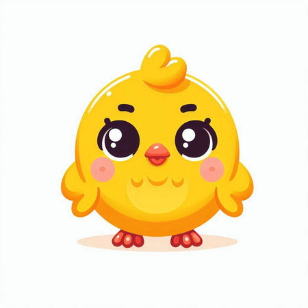 Cute yellow chicken cartoon character. Vector illustration isolated on white background.のイラスト素材
