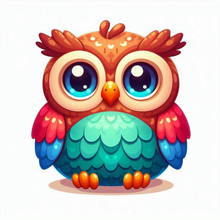 Cute cartoon owl with blue eyes isolated on white background. Vector illustration.のイラスト素材
