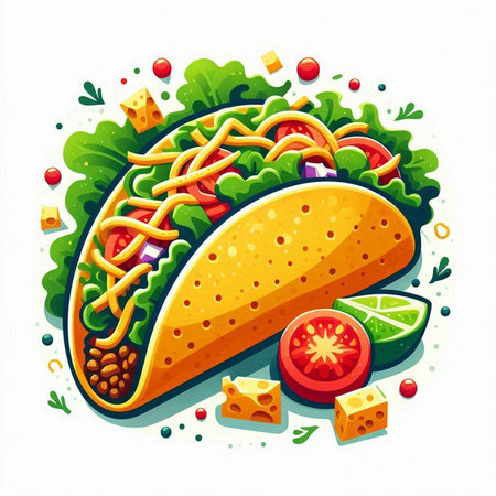 Tacos with vegetables and cheese. Vector illustration of fast food.のイラスト素材