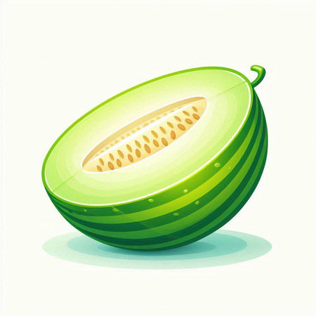 Illustration of a slice of green melon on a white backgroundのイラスト素材