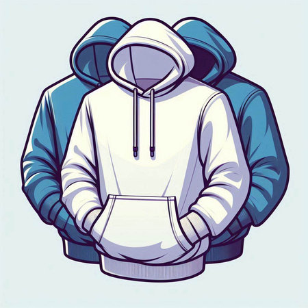 Illustration of a hooded sweatshirt on a blue background.のイラスト素材