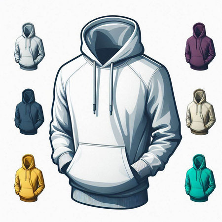 Vector illustration of a white hoodie with hood and colored hoodiesのイラスト素材