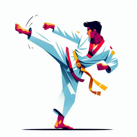 Taekwondo fighter in kimono, vector illustration.のイラスト素材