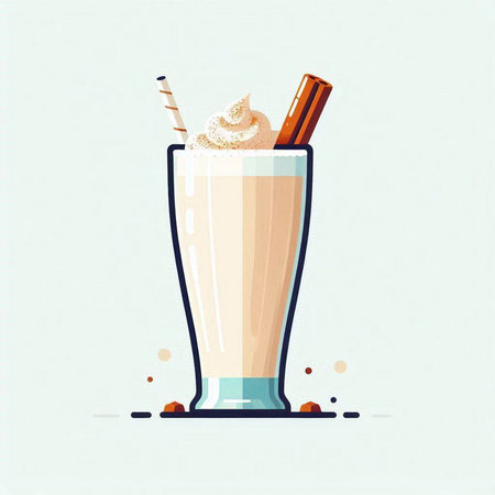 Milkshake with whipped cream and cinnamon. Vector illustration in flat styleのイラスト素材